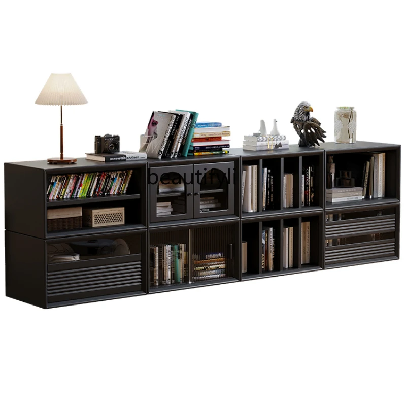 

Simple Solid Wood Bookcase Floor TV Low Cabinet Home Black Storage Free Combination Lattice Display Cabinet