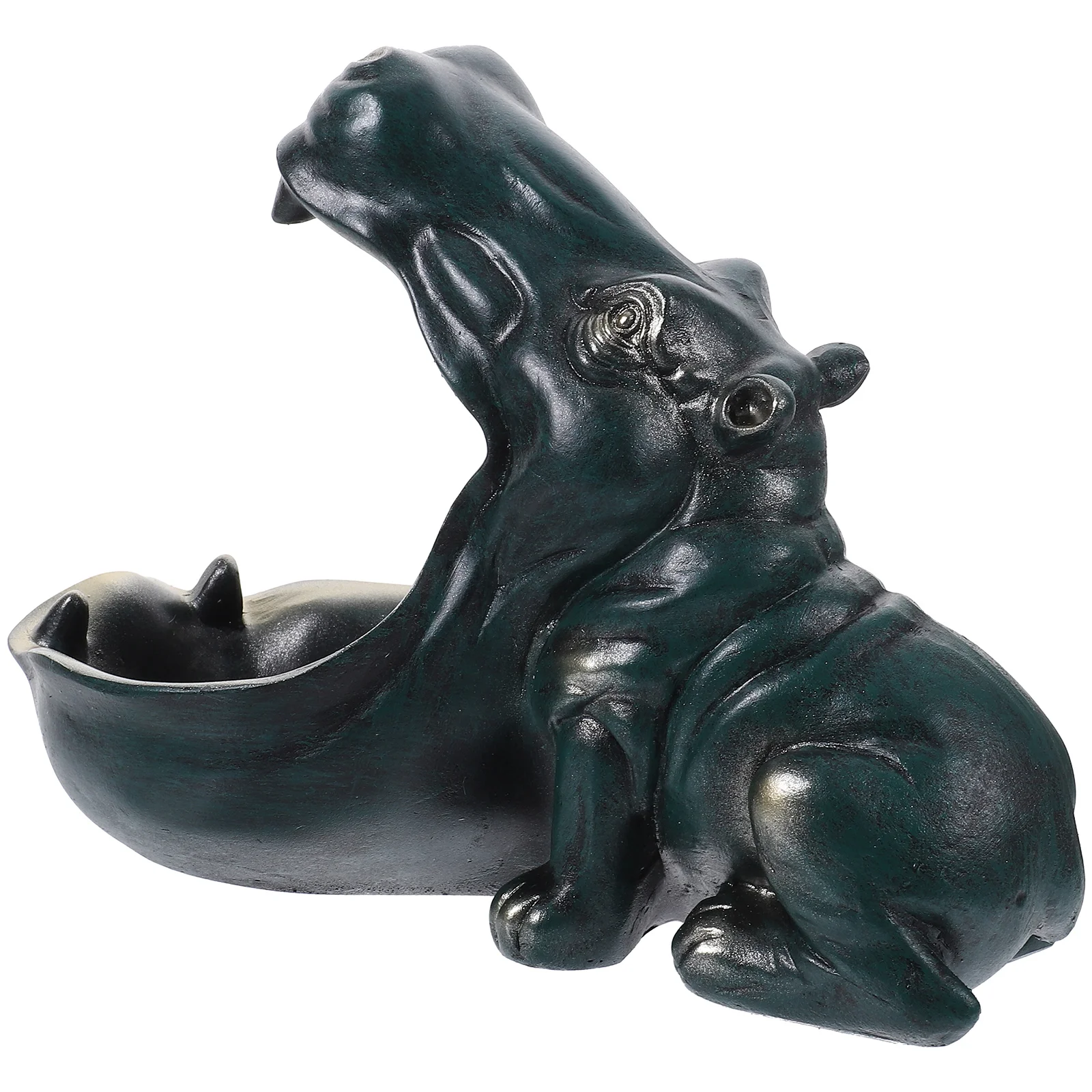 

Resin Hippo Statue Hippopotamus Figurine Funny Candy Dish Big Mouth Hippo Garden Sculpture Table Sundries Key Candy Container