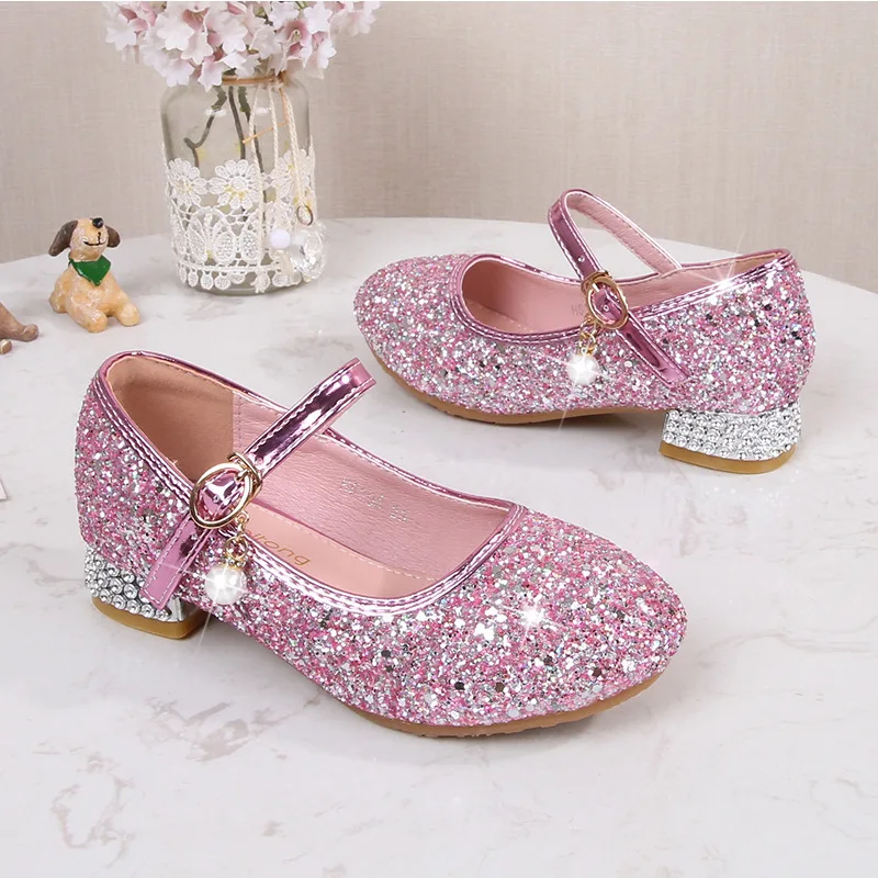

New Girls High Heels Princess Children Leather Shoes Baby Student School Performance Toddler Moccasins Kids Dance Party Shoes 5A