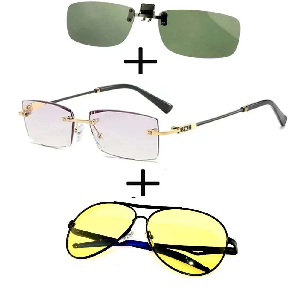 3Pcs!!! Rimless Frameless Luxury Reading Glasses for Men Women + Alloy Polarized Sunglasses Pilot Night Vision + Sunglasses Clip
3Pcs!!! Rimless Frameless Luxury Reading Glasses for Men Women + Alloy Polarized Sunglasses Pilot Night Vision + Sunglasses Clip