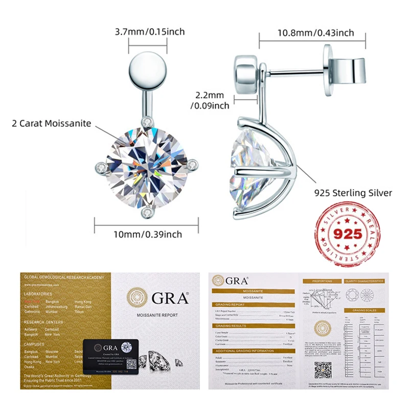 2 Carat Moissanite Stud Earrings S925 Sterling Silver For Women With D Color VVS1 Clarity Multiple Collocation AS Holiday Gift
2 Carat Moissanite Stud Earrings S925 Sterling Silver For Women With D Color VVS1 Clarity Multiple Collocation AS Holiday Gift