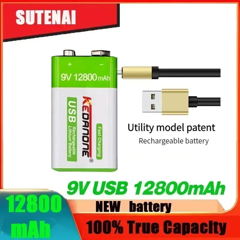 

9V Rechargeable Battery 12800mAh 6F22 Micro USB 9v Li-ion Lithium Batteries for Multimeter Microphone Toy Remote Control KTV