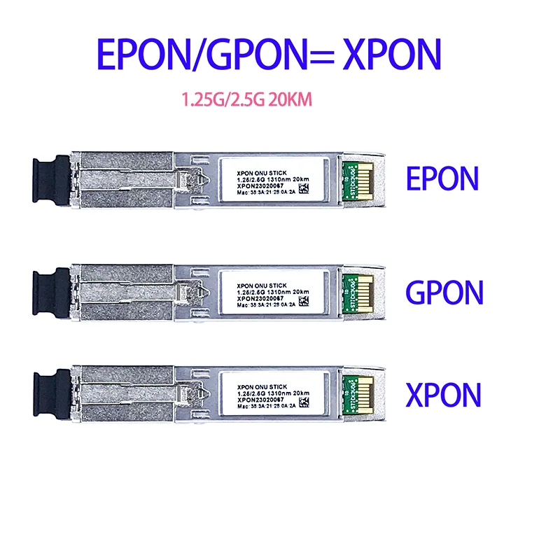 GPON/EPON/XPON SFP ONU Stick With MAC SC Connector DDM pon 1.25G/2.5G 1310nm/1490nm module
GPON/EPON/XPON SFP ONU Stick With MAC SC Connector DDM pon 1.25G/2.5G 1310nm/1490nm module