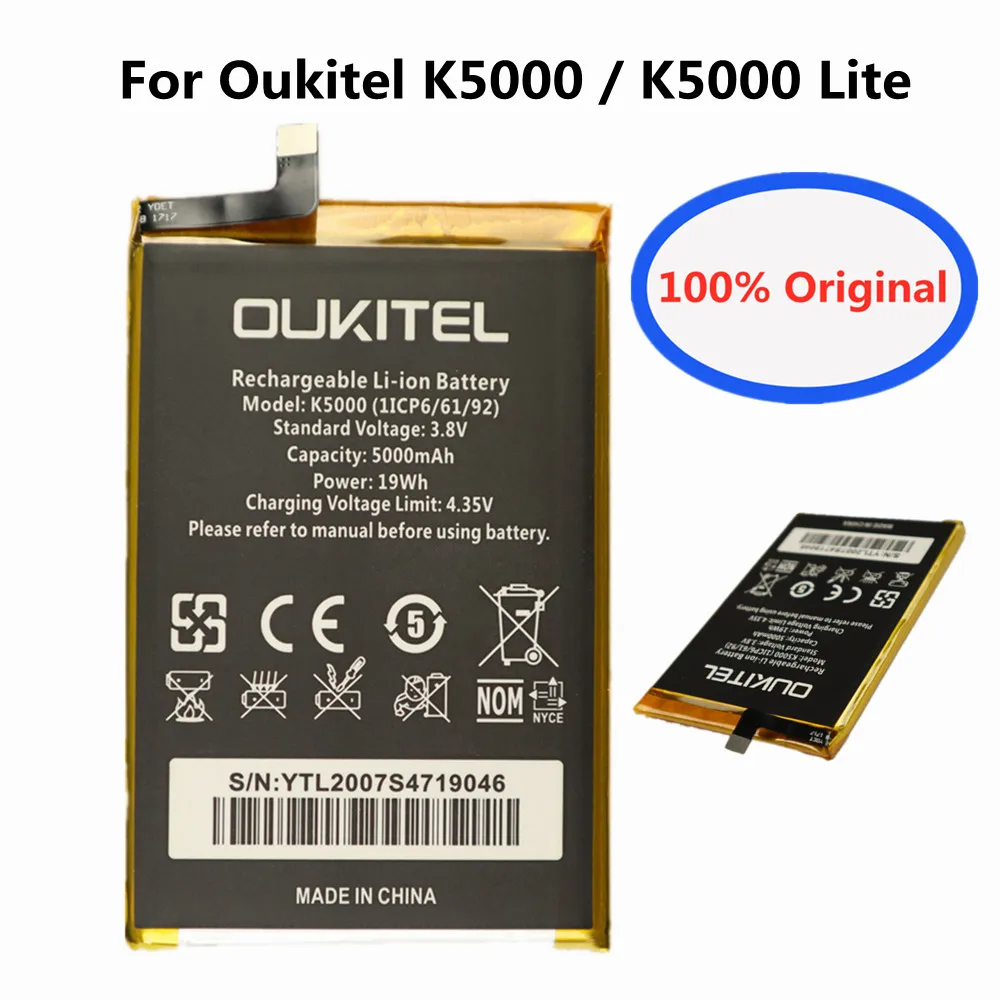 

Новинка 100% оригинальный аккумулятор большой емкости 5000 мАч для Oukitel K5000 / K5000 Lite сменный перезаряжаемый литий-ионный аккумулятор