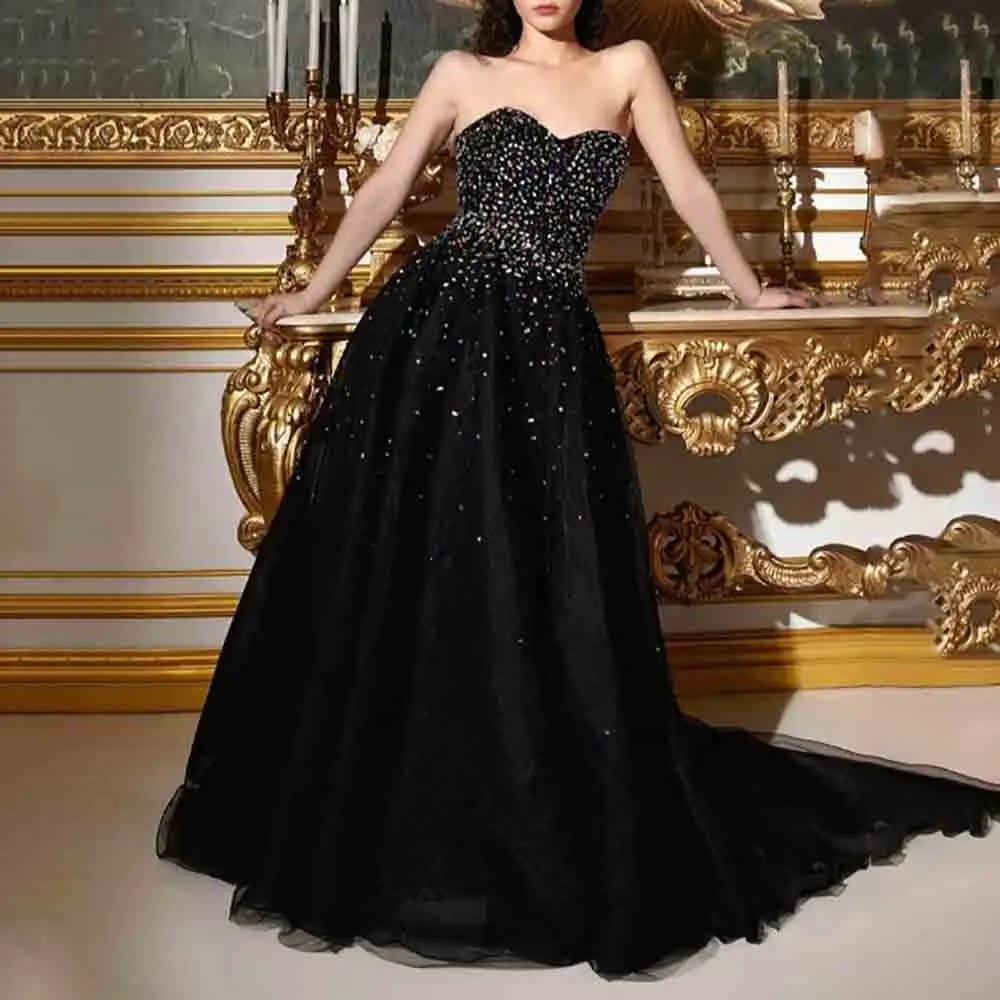 A-line Sweetheart Strapless Beads Low Cut Back Floor Length Sweep Train Prom Dress
A-line Sweetheart Strapless Beads Low Cut Back Floor Length Sweep Train Prom Dress