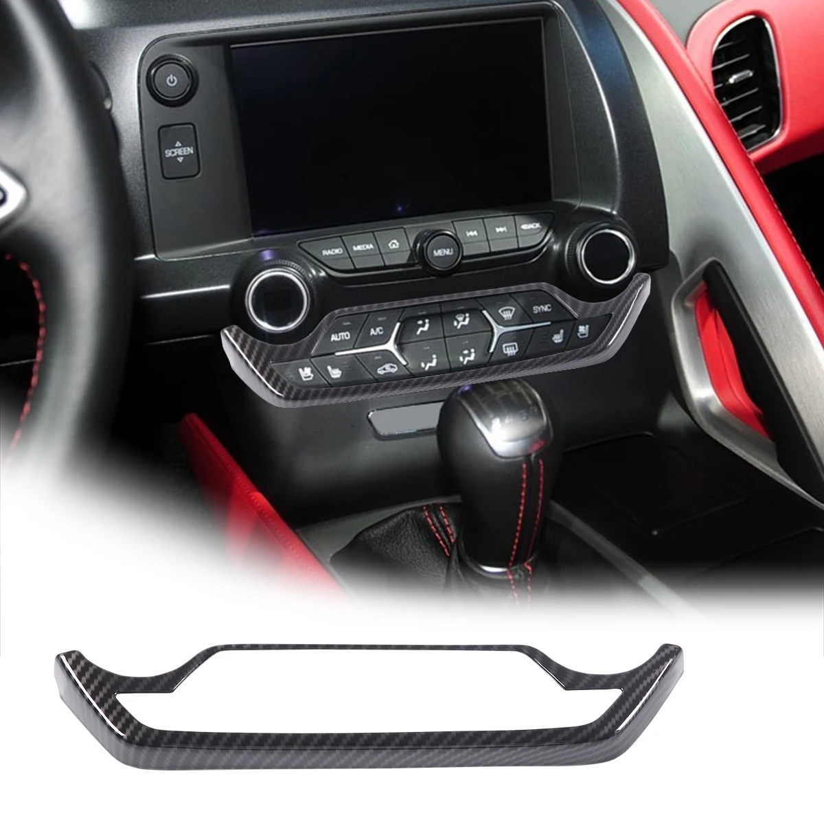 

Автомобильная центральная консоль из АБС-углеволокна, кнопка кондиционера, рамка, отделка для Chevrolet Corvette C7 2014-2019, автомобильные аксессуары