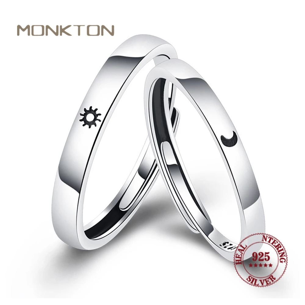 

Monkton 925 Sterling Silver Couple Ring for Women Men Classic Sun Moon promise Ring Anniversary Gift for Girlfriend with Box