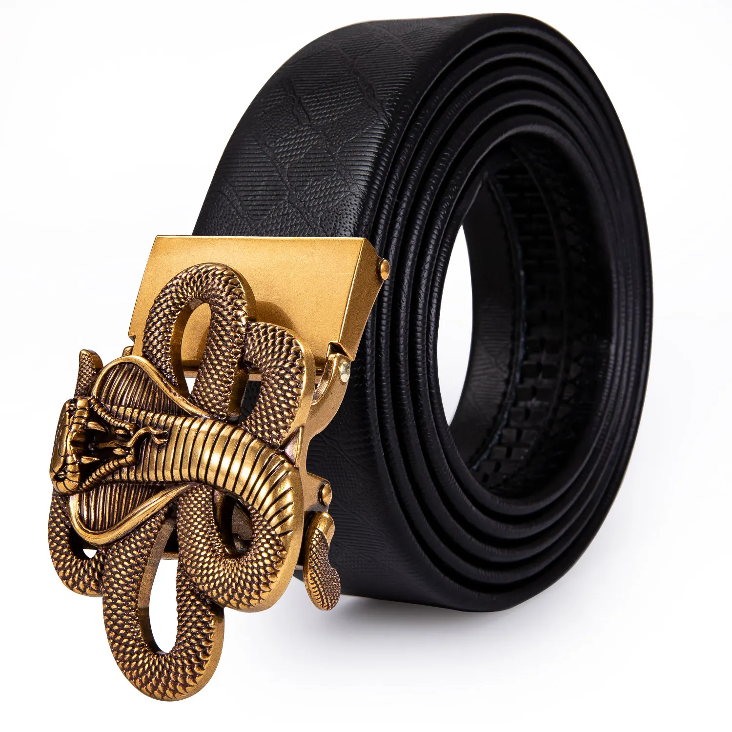 

Designer Belt for Men Black Leather Gold Snake Automatic Rachat Buckle Alloy Cowskin Waistband Straps Barry.Wang