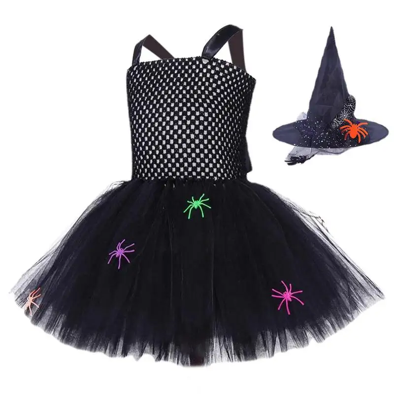 

Witch Dresses For Girls Halloween Black Soft Gauzy Skirt Skin-Friendly Holiday Dress Up Clothes For Children Ages 3-11 Girl