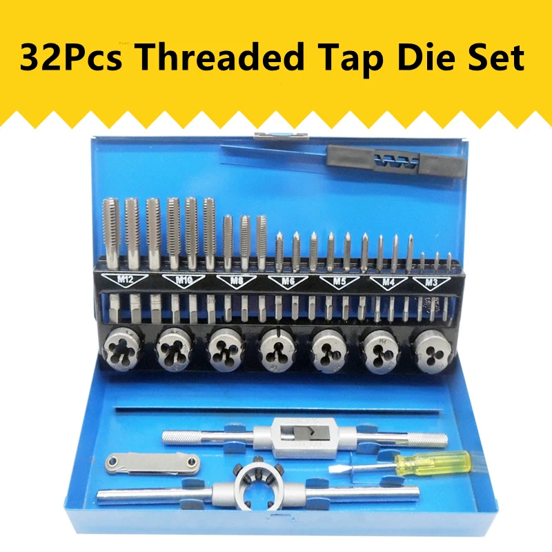 32 PCS M3-M12 HSS Tap Die Set Wrench Thread Cutting Tap Die Screw Thread Making Tool Bit Set Engineer Kit Making Tool Bit Set
32 PCS M3-M12 HSS Tap Die Set Wrench Thread Cutting Tap Die Screw Thread Making Tool Bit Set Engineer Kit Making Tool Bit Set