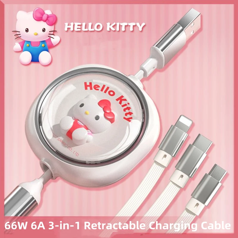 Kawaii Sanrio Charging Cable Kuromi Hello Kitty 66W 6A 3-in-1 Retractable Fast Charging Cable Phone Interface Lightning Type-C
Kawaii Sanrio Charging Cable Kuromi Hello Kitty 66W 6A 3-in-1 Retractable Fast Charging Cable Phone Interface Lightning Type-C