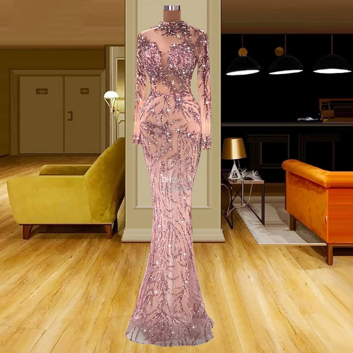 Sexy Prom Dresses Long Sleeves High Neck Lace Hollow Appliques Sequins Luxury Mermaid Floor Length Evening Dresses Custom Made
Sexy Prom Dresses Long Sleeves High Neck Lace Hollow Appliques Sequins Luxury Mermaid Floor Length Evening Dresses Custom Made