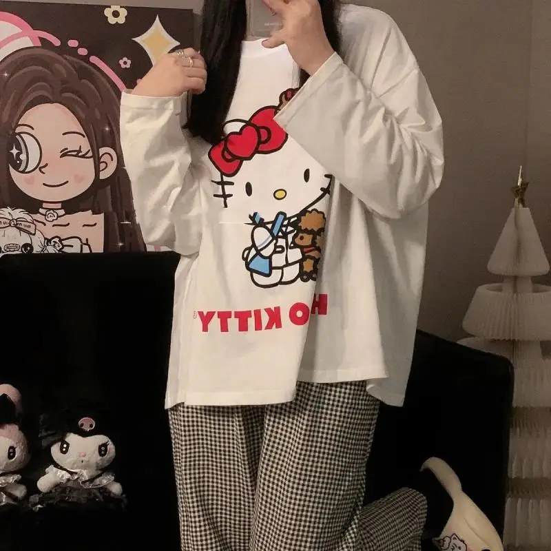 

Sanrio Pajamas Female Hello Kitty Stuff Printing Cartoon Cute Sweet Long Sleeves Trousers Student Dormitory Can Be Worn Outside