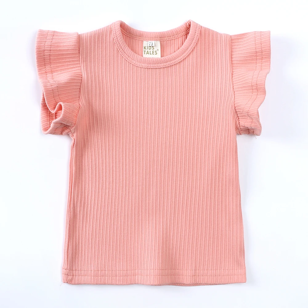 Korean Style Summer Kids Bell Bottoms Cool Pleated Tops Casual Set Little Girl's Suit with Flying Sleeves Fashion Toddler Sets 3