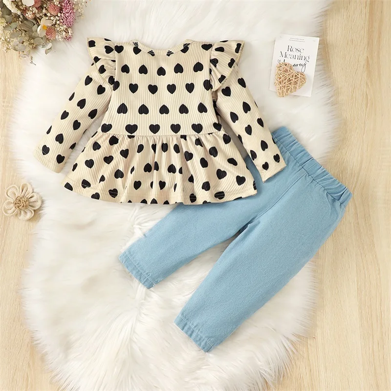 Baby Girl Denim Outfits Heart Print Blouse Toddler Ruffle Long Sleeve Shirt Tops Ripped Jeans Infant Fall Clothes
Baby Girl Denim Outfits Heart Print Blouse Toddler Ruffle Long Sleeve Shirt Tops Ripped Jeans Infant Fall Clothes