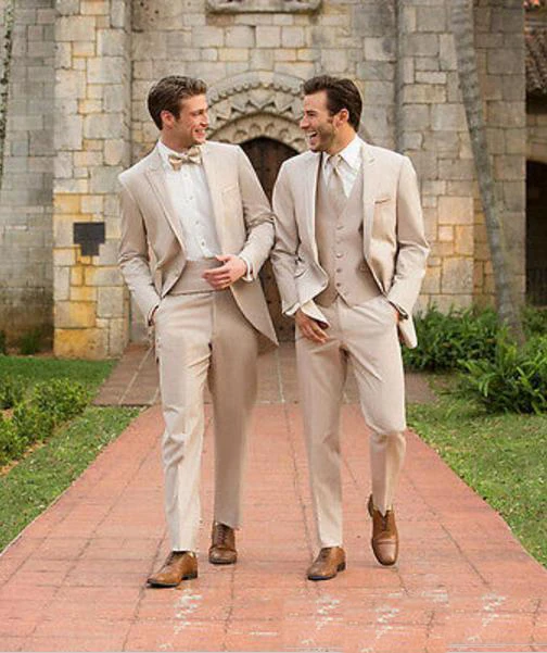 

Blazer Sets Beige Groom Tuxedos Groomsman Italian Style Wedding Prom Party Suits For Men Bridegroom 2PCS/3PCS
