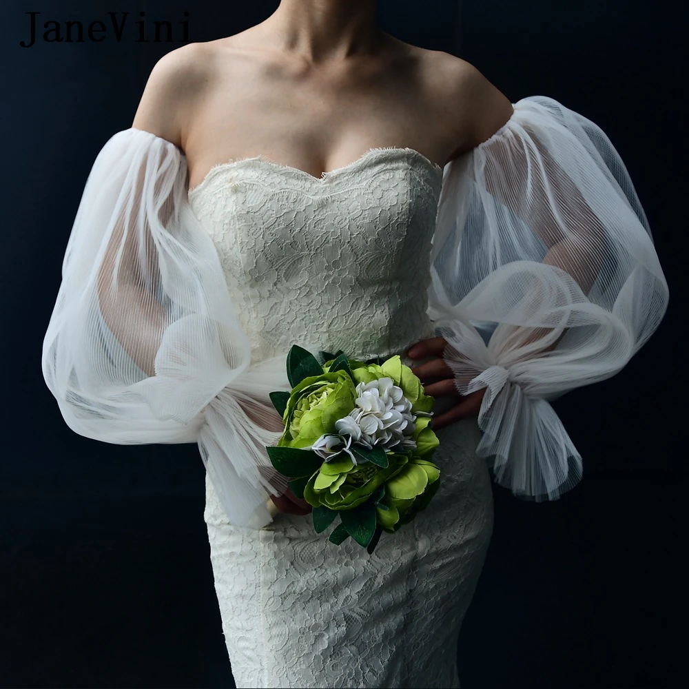 

JaneVini Elegant Ivory Puffy Removable Wedding Sleeves for Dress Detachable Dress Cover Up Jacket Bolero Bridal Cape Wrap Shrugs