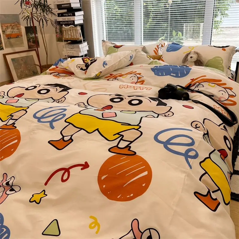 

Crayon Shin-chan Bed 3/4cps Bedding Set Cartoon Anime Cute Student School Dormitory Bed Sheets Set Pillow Case Bedroom Bed Gifts