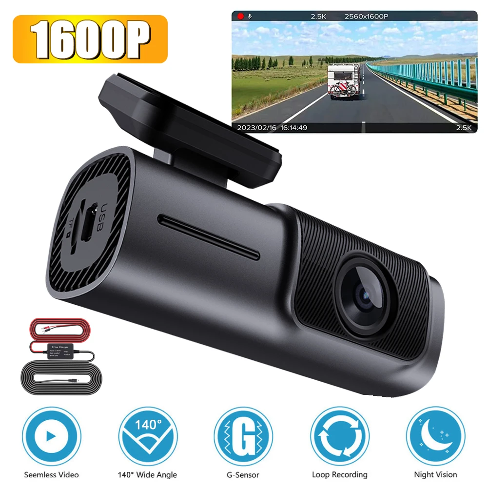 

Car Dash Cam 2.5K 1600P Dash Camera with WiFi Night Vision DVR Recorder G-Sensor Motion Detection Loop Recording Parking Monitor