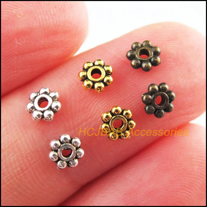 

Fashion 300Pcs Retro Tibetan Silver Antiqued Gold Bronze Tone Daisy Flower Spacer Beads Charms 4mm