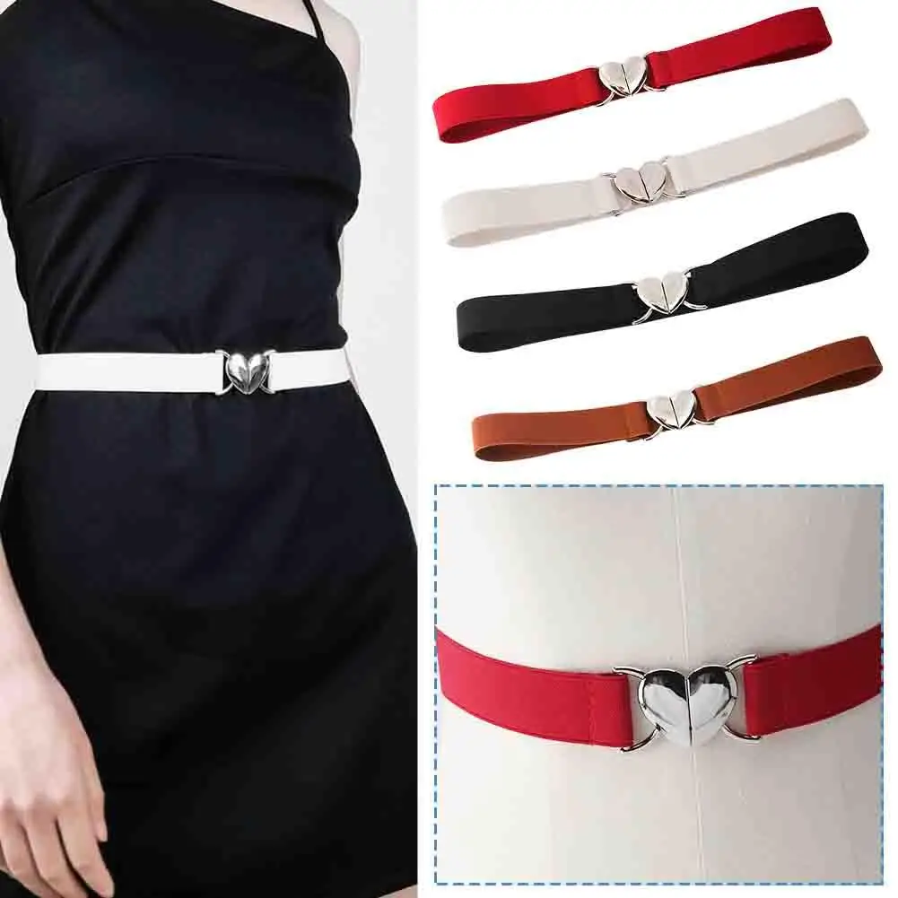 

Trendy Thin Elastic Stretch Waistband Female Love Heart Metal Belt Cinch Coat Dress Waist Seal Belts Accessory For Women W3W2