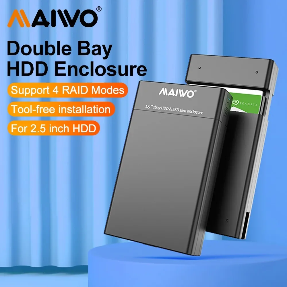 

MAIWO Dual-bay 2.5 inch External HDD SSD Case 4 RAID Enclosure for 2.5-inch Array Hard Drive Enclosure USB 3.0 To SATA HDD Case