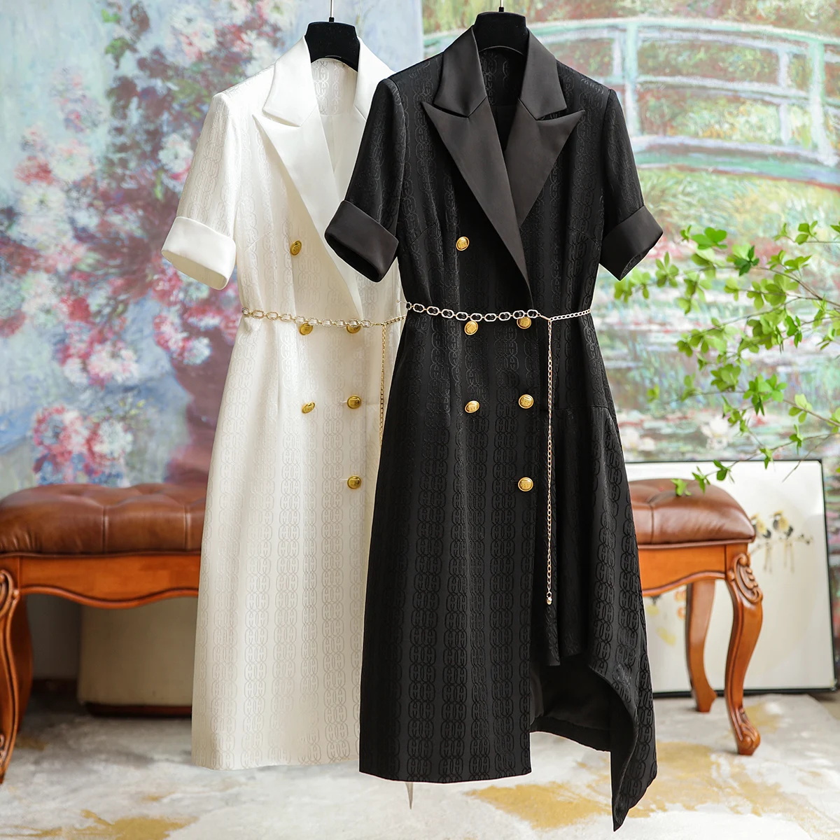 High-quality Silk Jacquard Suit Collar Irregular Dresses Female Summer Temperament 2023 New Office Ladies Slim Women Clothing
High-quality Silk Jacquard Suit Collar Irregular Dresses Female Summer Temperament 2023 New Office Ladies Slim Women Clothing