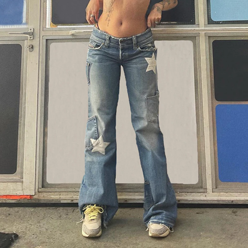 Dourbesty Women Low Waist Ripped Jeans Y2K Flared Botton Bell Jeans Vintage Star Printed Grunge Denim Pants 2000s Streetwear
Dourbesty Women Low Waist Ripped Jeans Y2K Flared Botton Bell Jeans Vintage Star Printed Grunge Denim Pants 2000s Streetwear