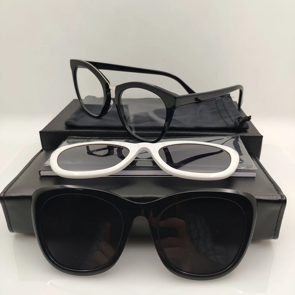 

Очки солнцезащитные женские магнитные, винтажные ацетатные запасные, сменные линзы, UV400, чёрные, на присоске, в стиле ретро