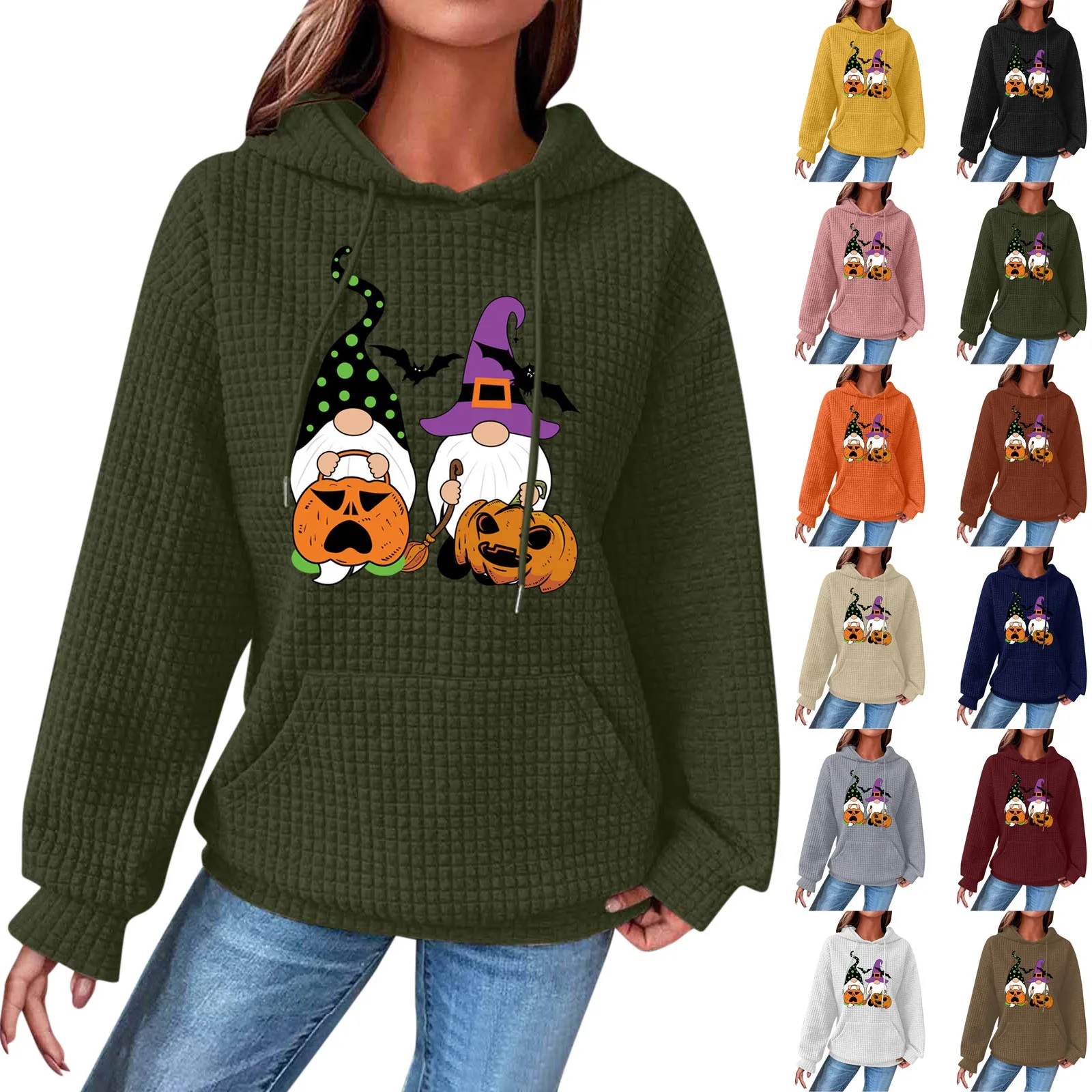 Women'S Casual Fashionable Loose Fitting Halloween Printed Hooded Pullover Long Sleeve Patchwork Plaid Sweater Knitted Top
Women'S Casual Fashionable Loose Fitting Halloween Printed Hooded Pullover Long Sleeve Patchwork Plaid Sweater Knitted Top
