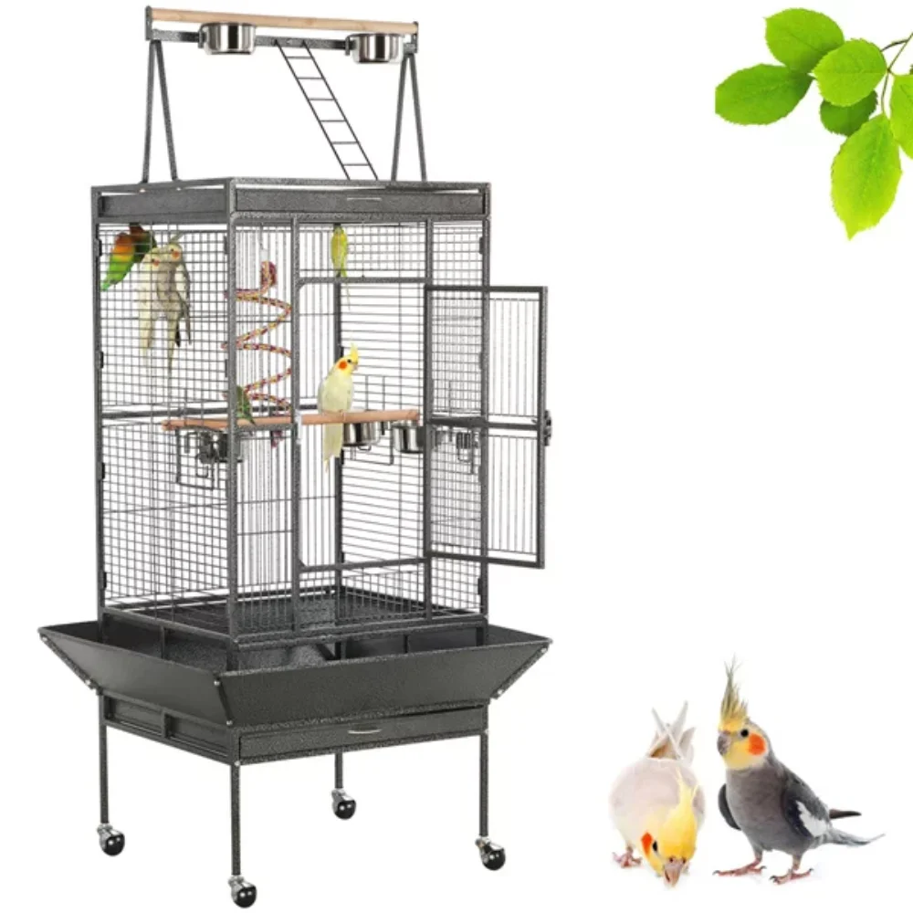 

SMILE MART 68.5" Rolling Metal Large Bird Cage with Play Top for Large Pet Birds
