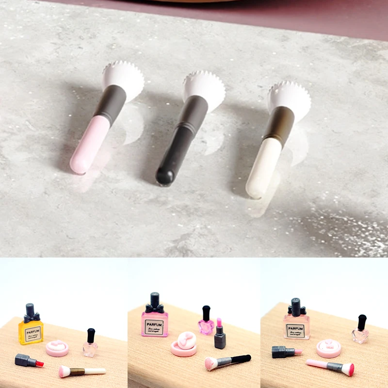 

1Set 1:12 Dollhouse Miniature Cosmetic Lipstick Pressed Powder Perfume Makeup Brush Model Doll Makeup Scene Decor Accessories