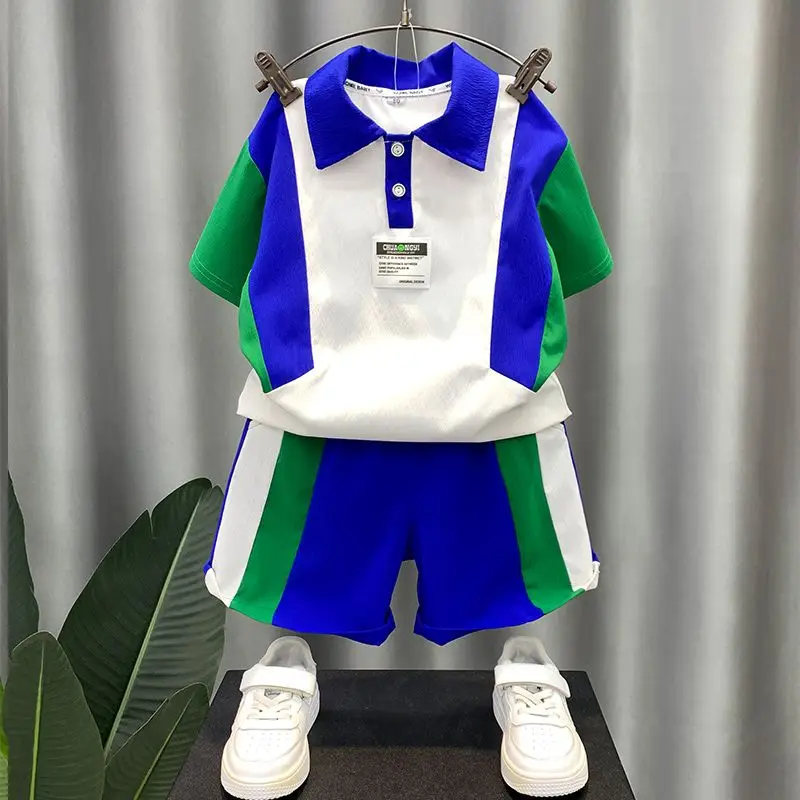 

Summer Kids Outfit Suits Baby Girls Boys Stripe Short-Sleeved Polo T-shirt Tops + Short Pants Sets 1-12 Years Teens Loungwear