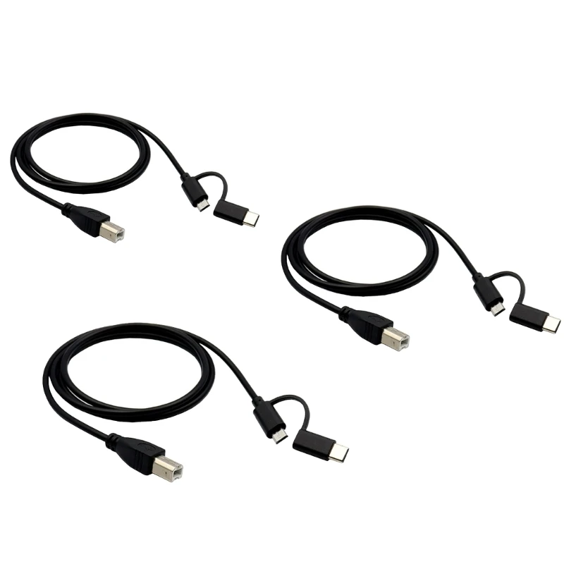 

2024 New 1M/1.5M/2M Micro USB+Type C Male to USB Type-B Male Date Line Printer Cable for Scanner Piano MIDI Controller