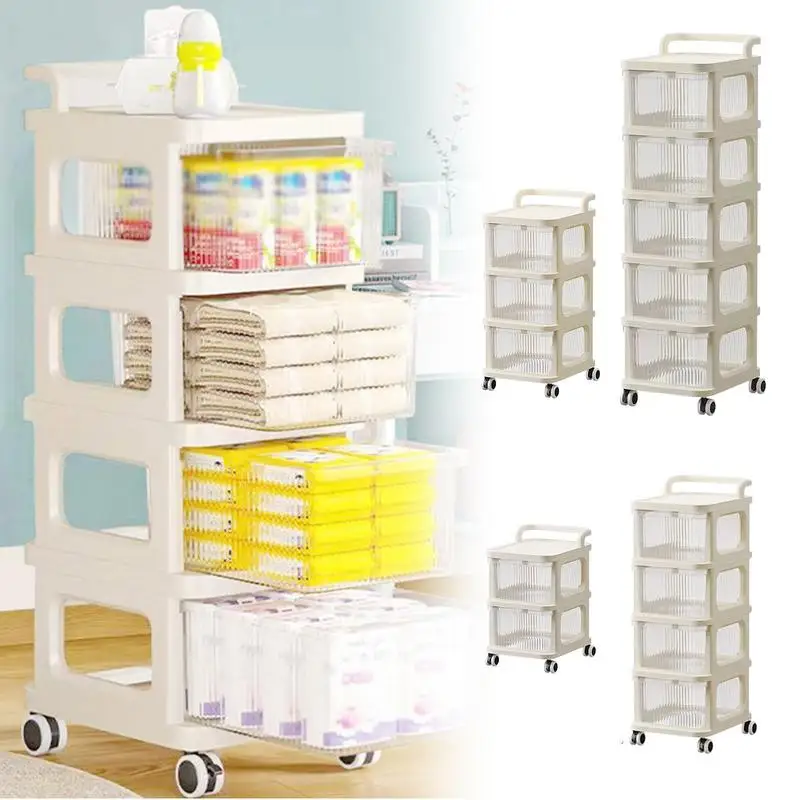 

Kitchen Storage Cart Removable Rack Trolley Drawer-Type Island Cart Kitchen Island Multi-Layer Storage Cabinet With Handle