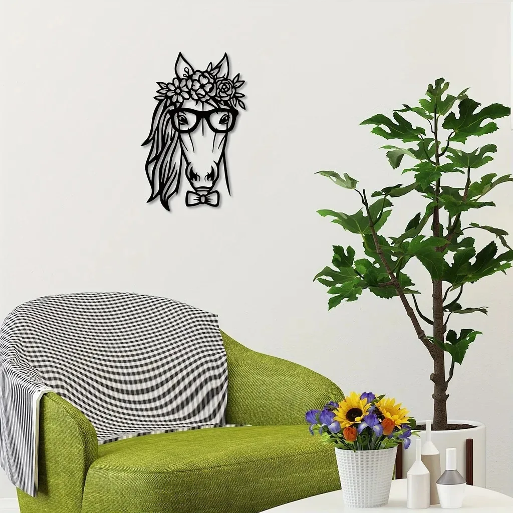 

Horse Metal Wall Hanging Decor Unique Horse Flowers Home Decor Plaque Steel Art Geometric Bedroom Ornaments Cut Out Home Bedroom