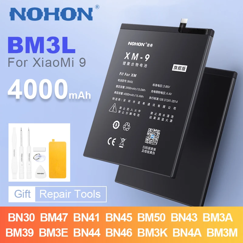 

NOHON BM3L Phone Battery for Xiaomi Mi 9 CC9 8 6 6X 5X 10 11 Pro High Capacity Replacement Bateria for Redmi Note 10 9 8 5 4 4X