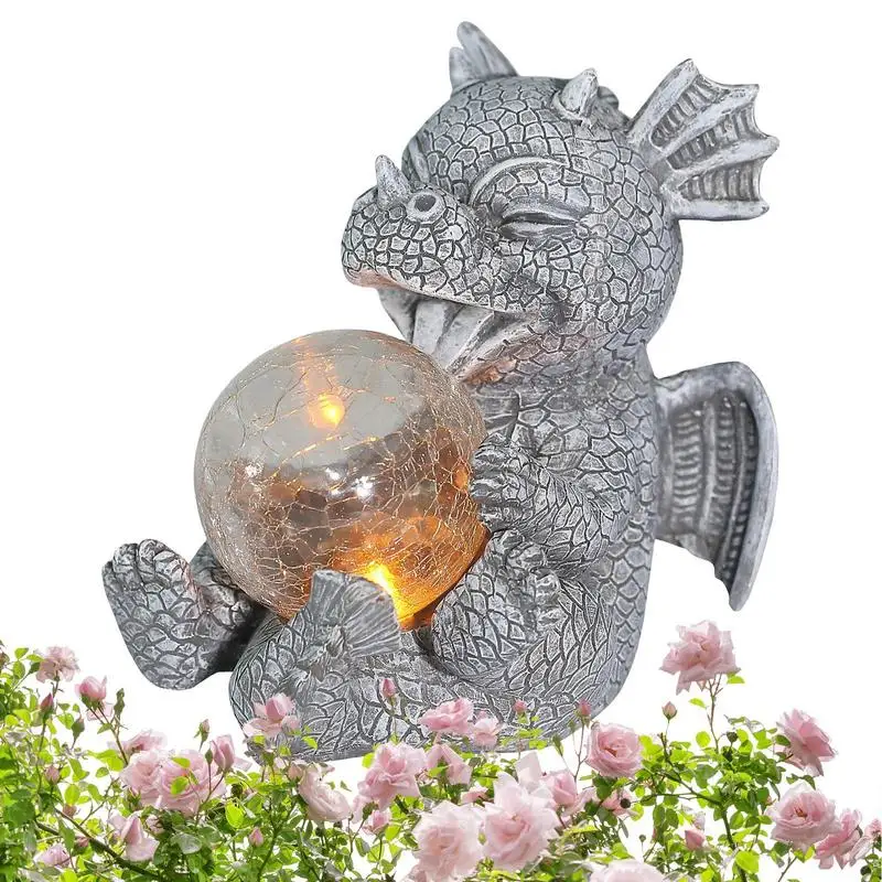 

Yard Sculpture Outdoor Decorative Outdoor Resin Dinosaur Figurine Resin Dragon Art Figurine With Solar Light Yard Art Decoration