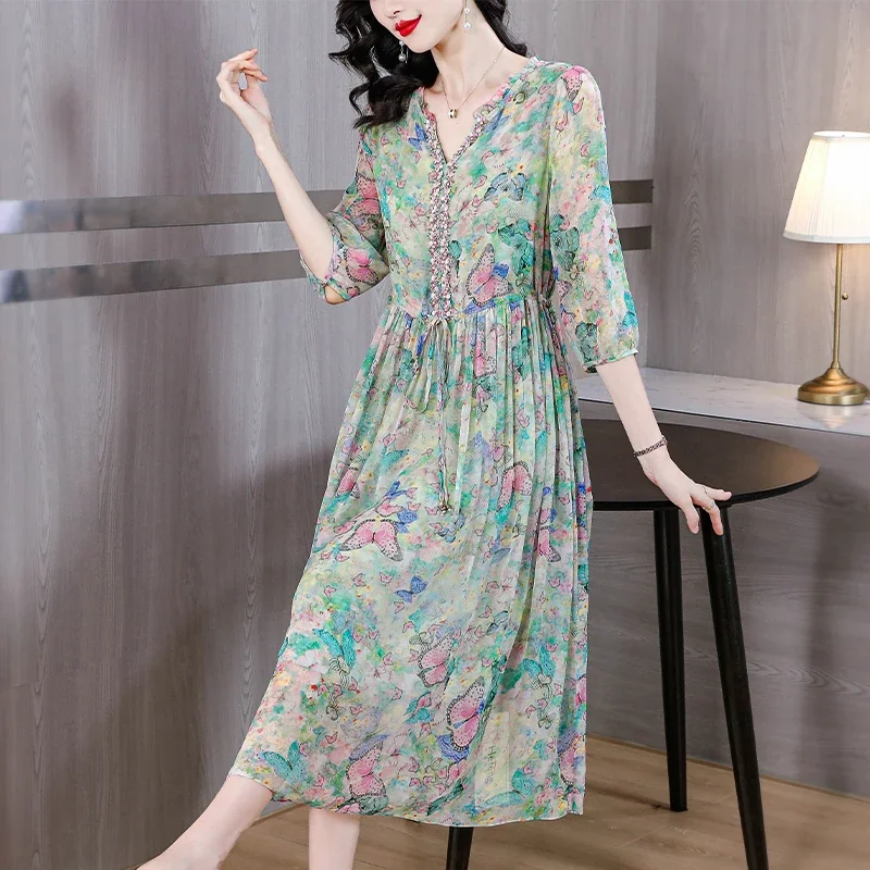 2024 Spring Summer Floral Silk Long Sleeve Midi Dress Women Boho Fashion Casual Dress Korean Elegant Luxury Festival Vestidos
2024 Spring Summer Floral Silk Long Sleeve Midi Dress Women Boho Fashion Casual Dress Korean Elegant Luxury Festival Vestidos