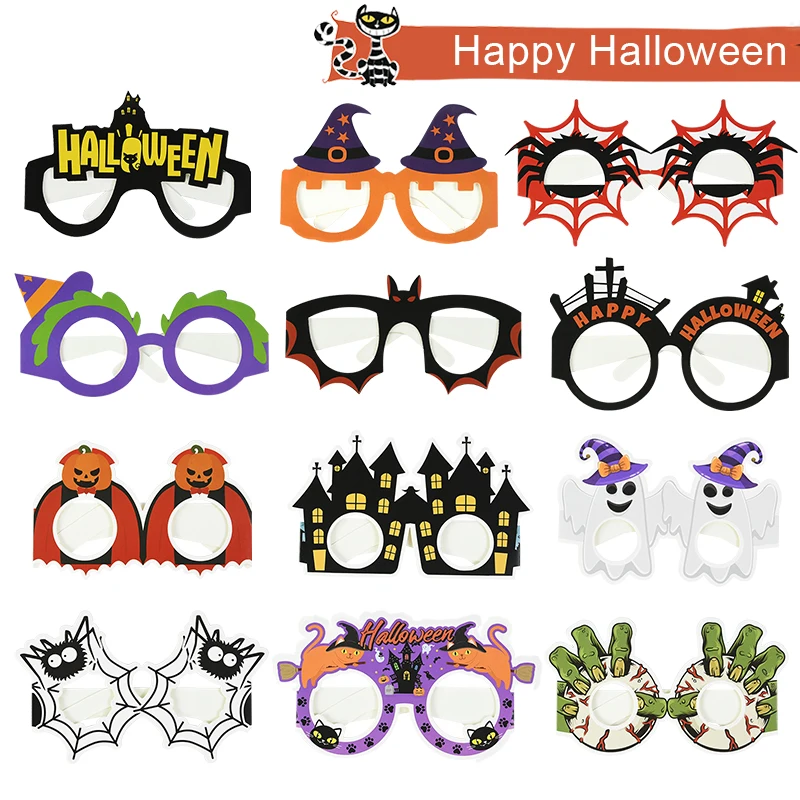 

6pcs Happy Halloween Decor Paper Glasses Bat Spider Pumpkin Ghost Glasses Halloween Party Photo Props Kids Favor