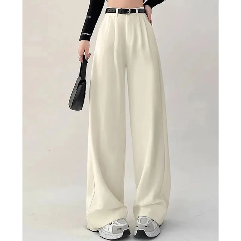 

Spring Summer Leisure High Waisted Women Straight Cylinder Pant 2024 Korean Solid Color Female Wide Legged Floor Mopping Pants