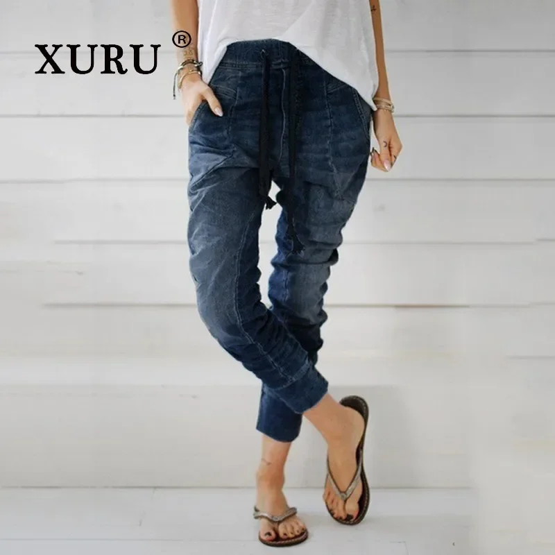 

XURU - New European and American Style Lace Up Jeans for Women, Street Trend High Waisted Harlan Pants Pants K7-696