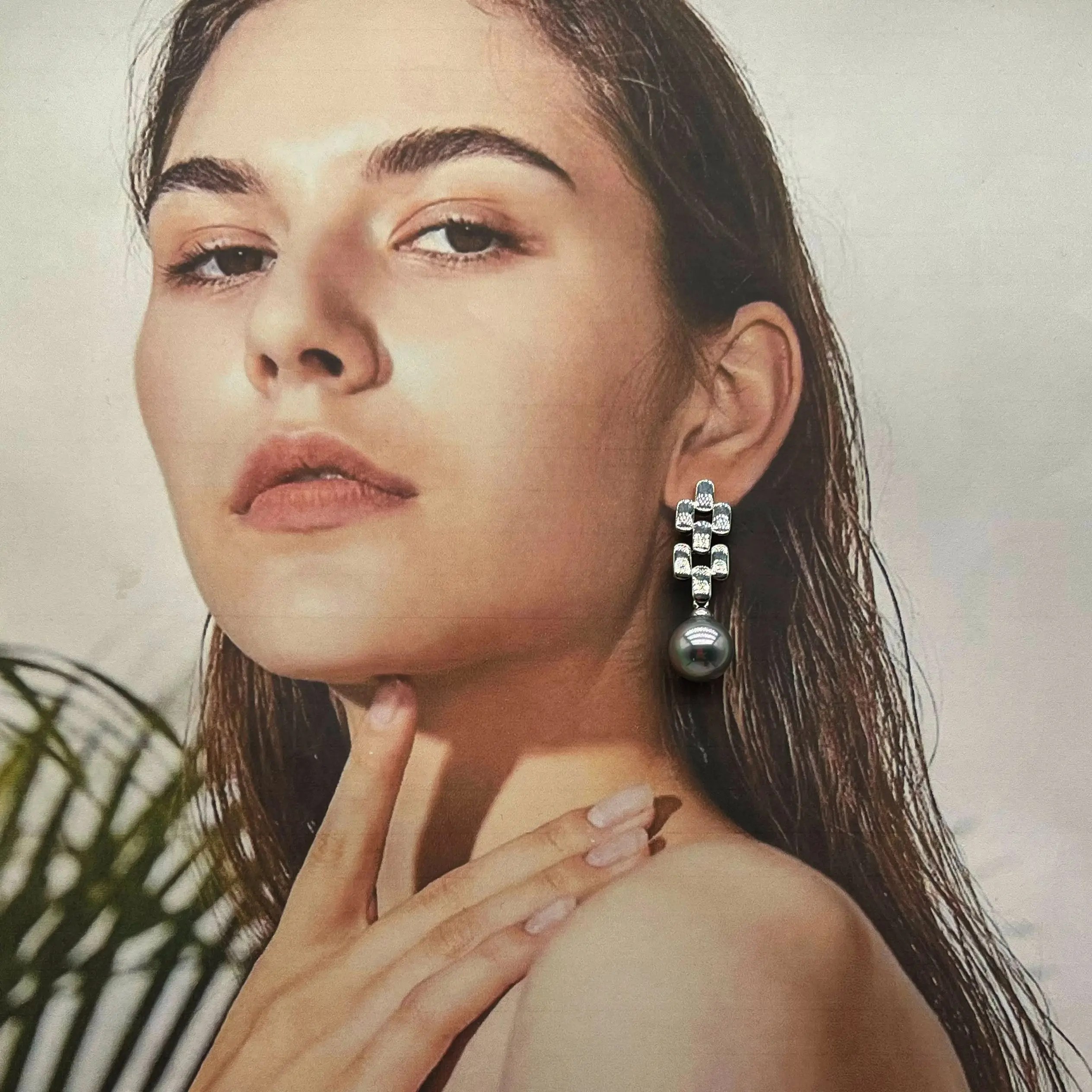 

​Imitation Natural Pearl Earrings Geometric Irregular Earrings Women’s Retro Long Earrings 925 Silver Needle Embellished Earring
