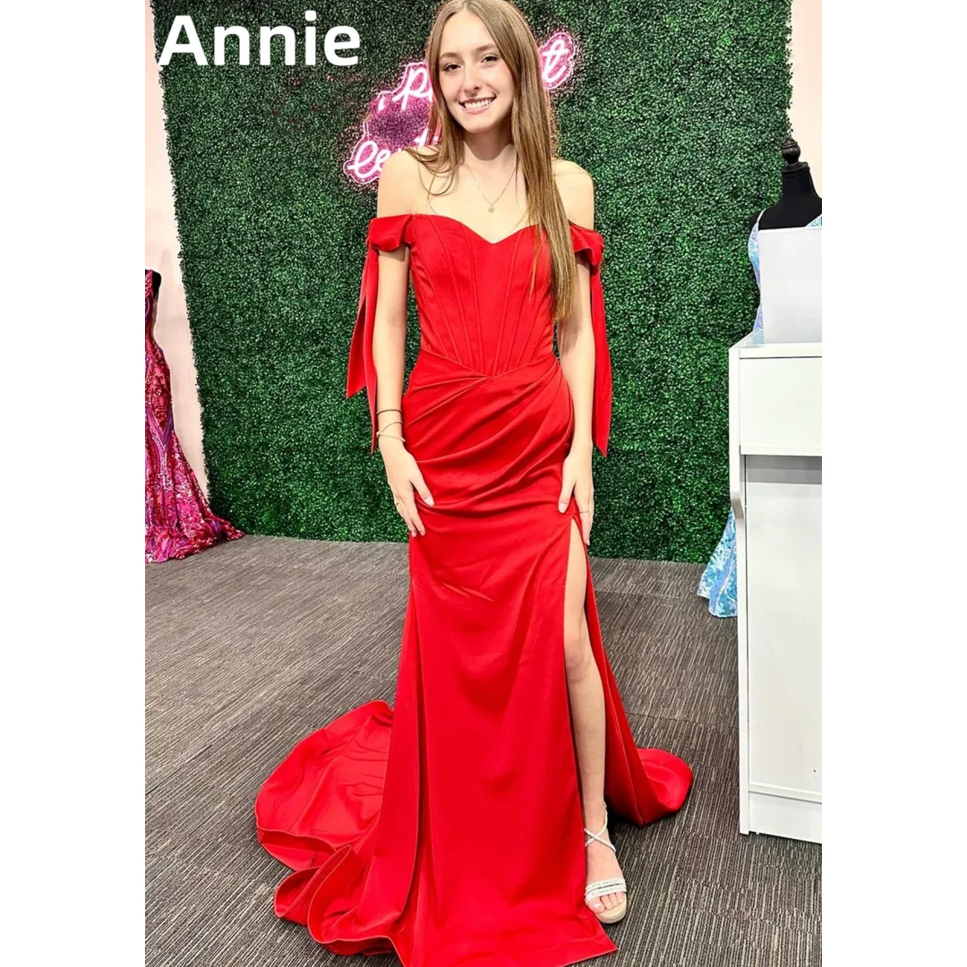

Annie Fairy Red Prom Dress Sexy Mermaid Side Slit Evening Dresses Wedding Party Dresses Vestidos De Fiesta Elegantes Para Mujer