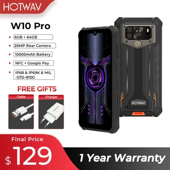 HOTWAV-W10 프로 휴대폰, 15000mAh 대용량 배터리, 안드로이드 12, Helio P22, 6.53 인치, NFC, 6GB, 64GB, 20MP 카메라, 견고한 스마트폰