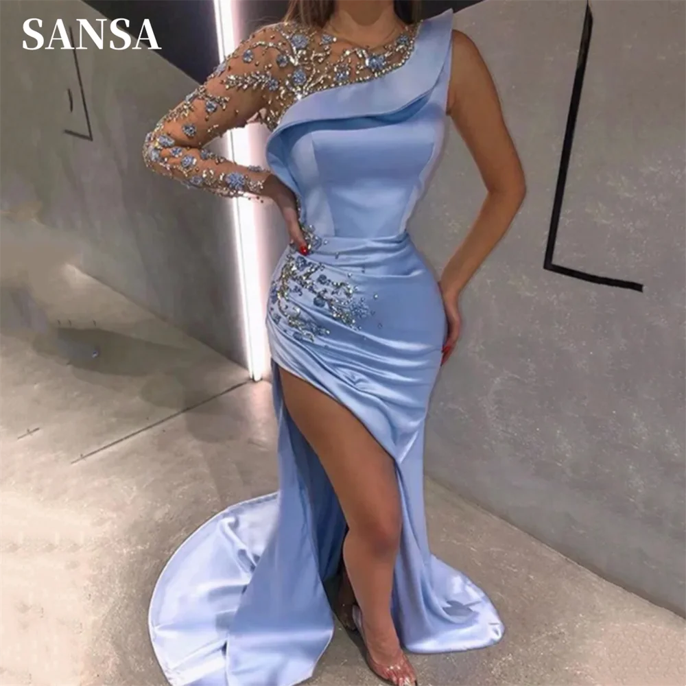 Sansa Elegant Long Sleeve Light Blue Silk Prom Dress Sequins Embroid فساتين سهره فاخره 2023 Satin Mermaid Vestidos De Noche
Sansa Elegant Long Sleeve Light Blue Silk Prom Dress Sequins Embroid فساتين سهره فاخره 2023 Satin Mermaid Vestidos De Noche