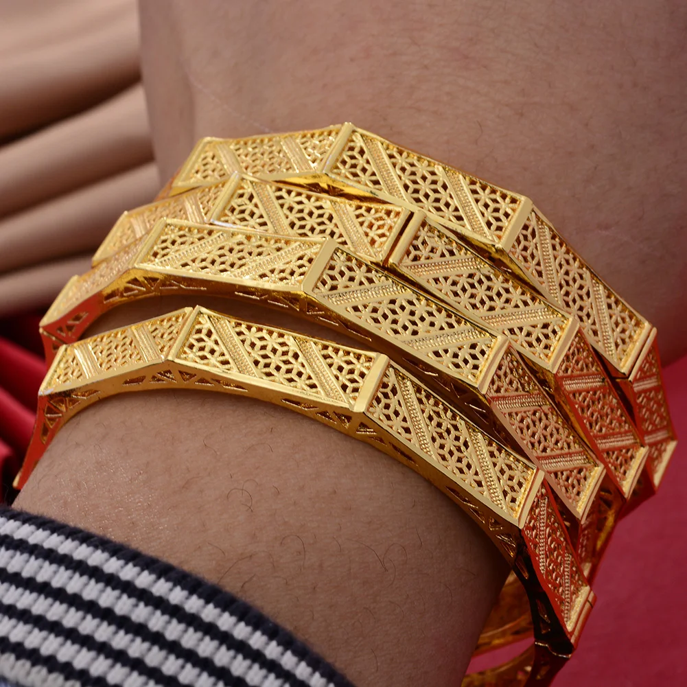 

Gold Color Ethnic Bracelet Middle Eastern Ethiopian Wedding women Bangle can open Fancy Pattern Jewelry