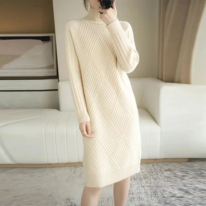 2023 Autumn Winter New High Collar Pullover Sweater Dress Women's Knitted Coat Fashion Loose Mid-Length Lnner Base Dresses
2023 Autumn Winter New High Collar Pullover Sweater Dress Women's Knitted Coat Fashion Loose Mid-Length Lnner Base Dresses