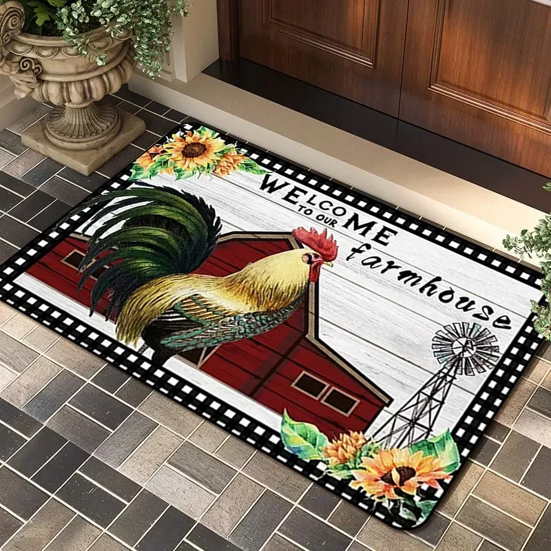 

Rustic Style Rooster Floor Mat Farm Animal Chicken Print Carpet For Kitchen Entrance Door Dirt-resistant, Non-slip Mats Area Rug