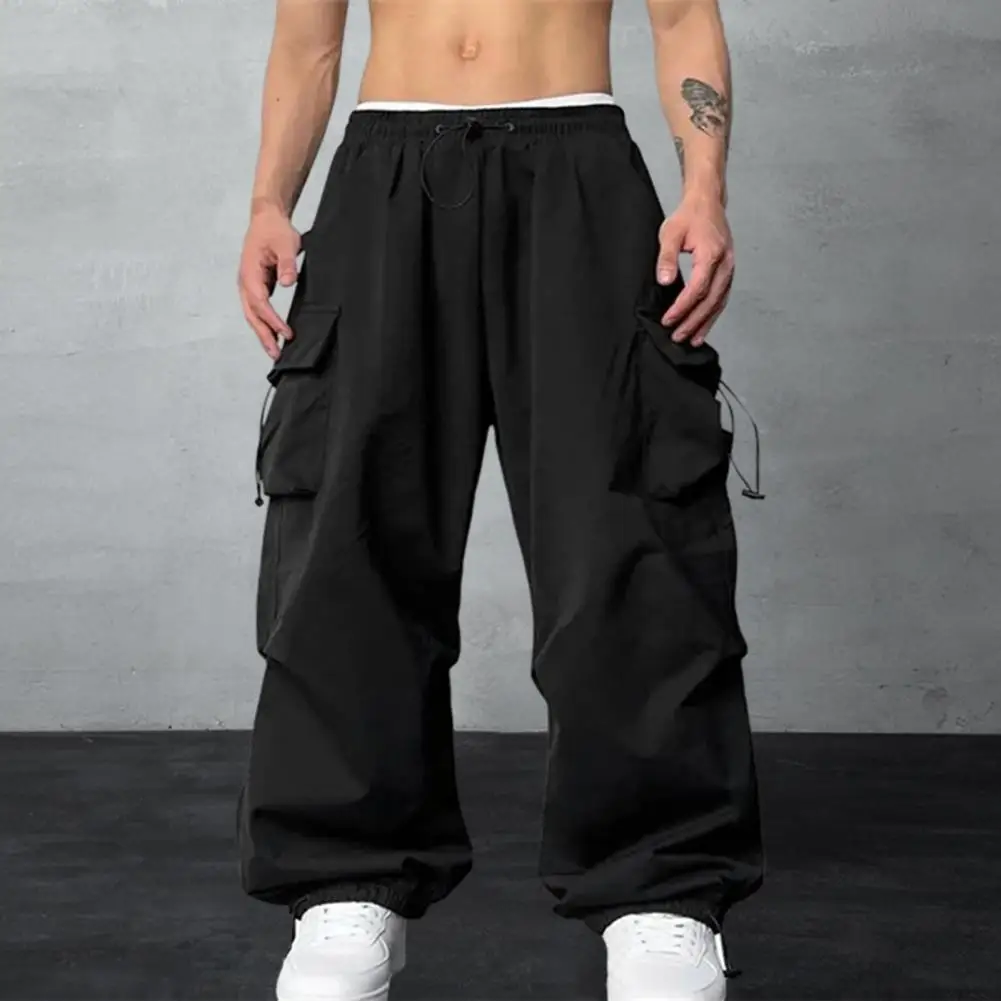 

Athleisure Cargo Pants High Street Men's Cargo Pants with Drawstring Waist Deep Crotch Multi Pockets in Solid Color Soft for A